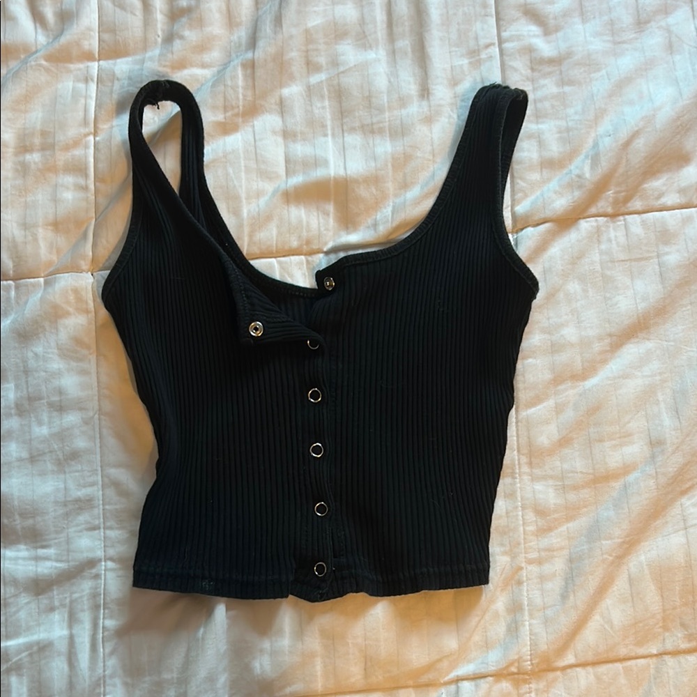 Amazon Black Ribbed Button Tank